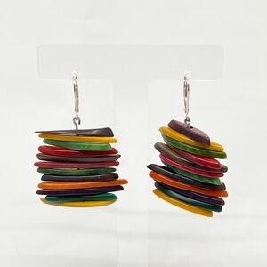 sterling silver multicolor lucite bead earrings - GM739